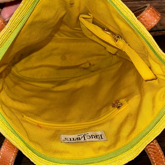 ERIC JAVITS Raffia Leather-Trimmed Shoulder Bag in key line green! - Picture 8 of 8